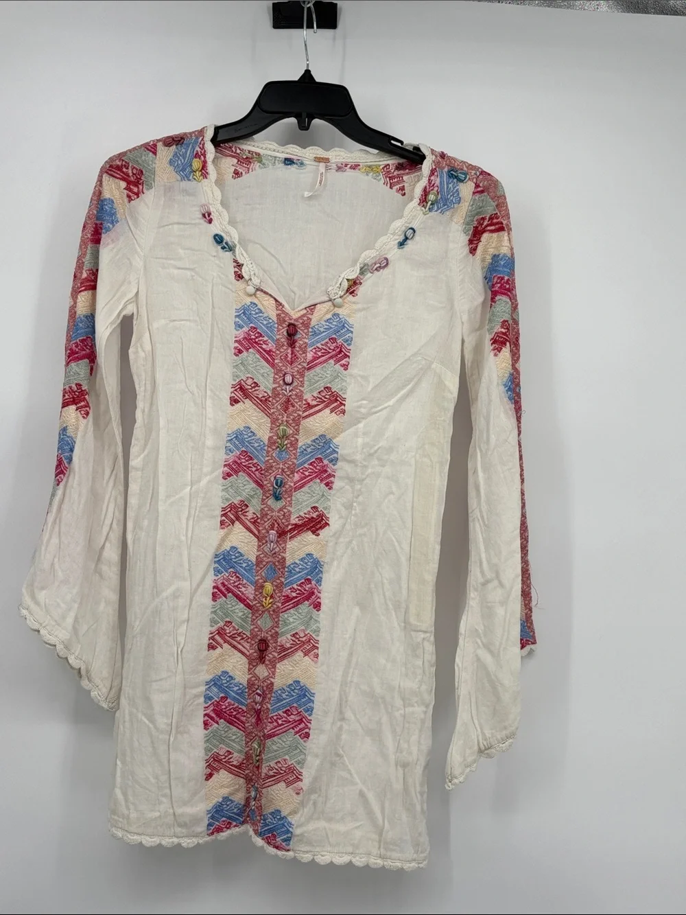 Free People Misty Meadow Embroidered flare sleeve Boho Dress size 4
